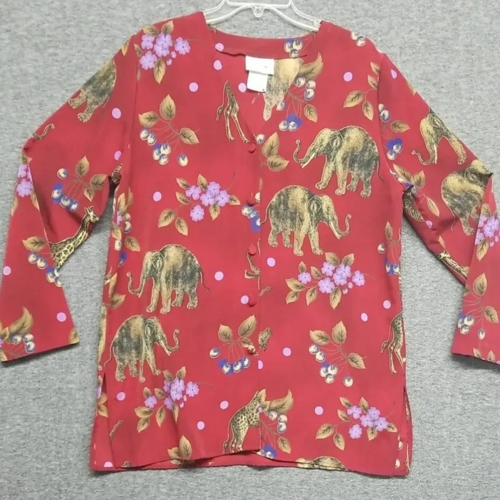 Women's Caribbean Traders Long  Sleeve Animal Print Top Size Large